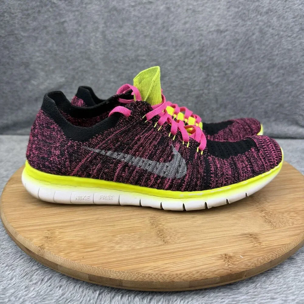 Nike Free RN Flyknit Shoes Boys Size 7Y Pink Volt Running Sneakers 834363-600